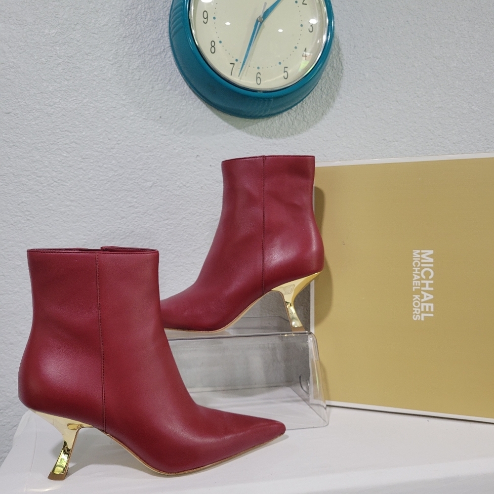 Michael Kors Red Heeled Boots with Gold Accents